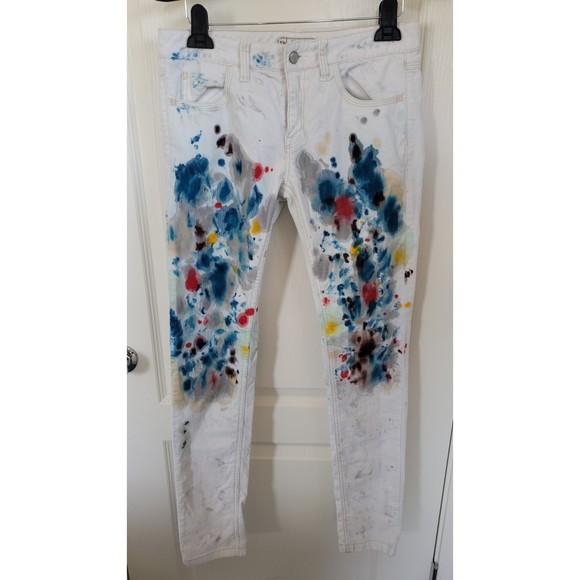 Women's Free People Colorful Splattered White Skinny Jeans - Picture 1 of 4